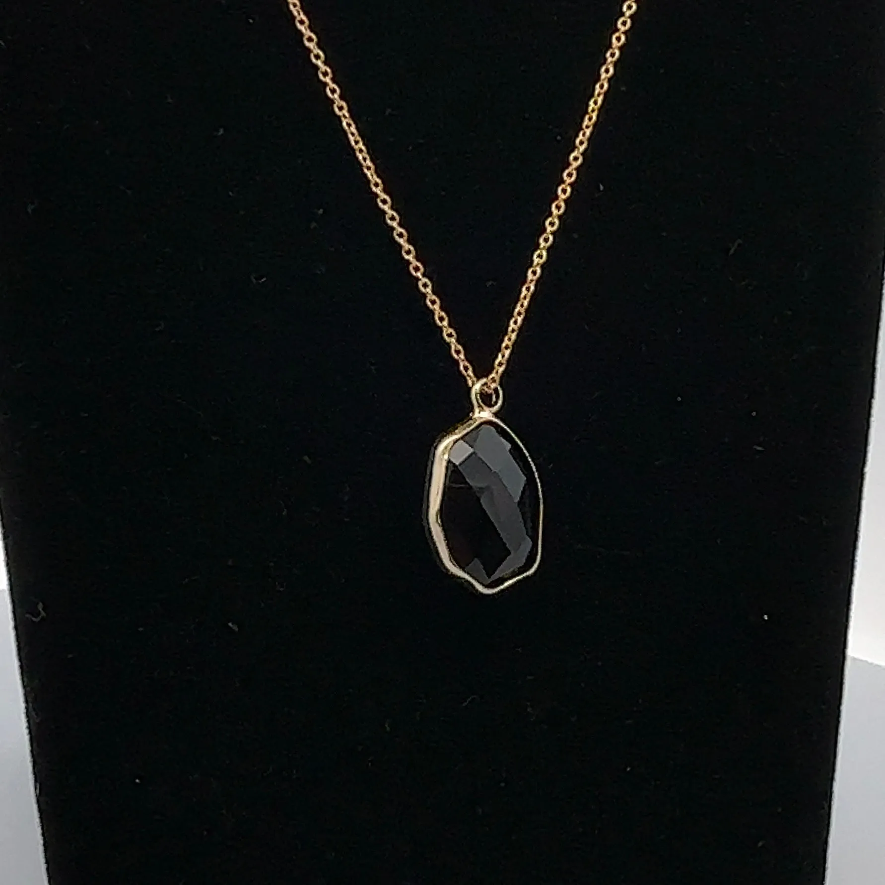 Black Oval Hexagon Charm, Gold Plated, Sku#M2139