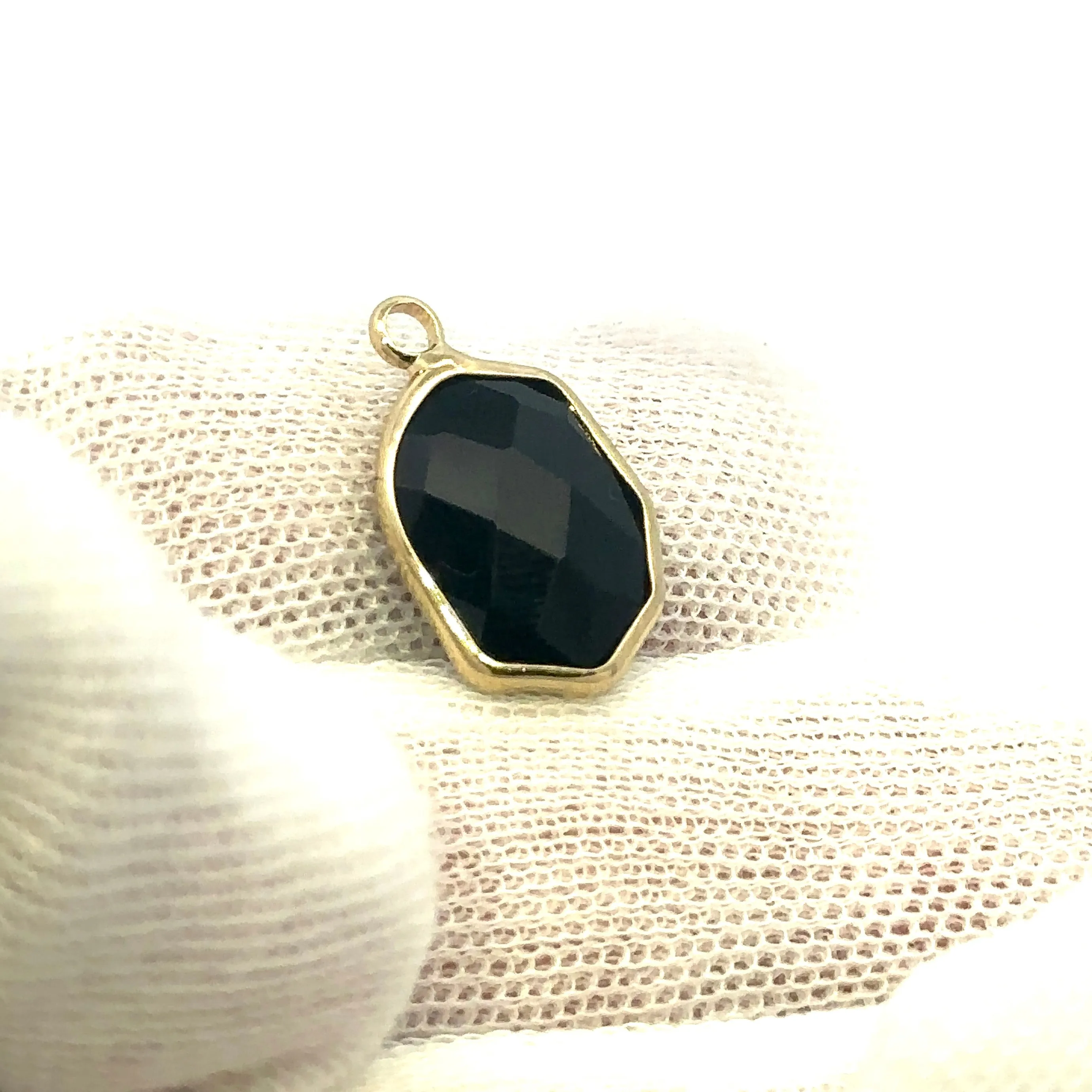 Black Oval Hexagon Charm, Gold Plated, Sku#M2139