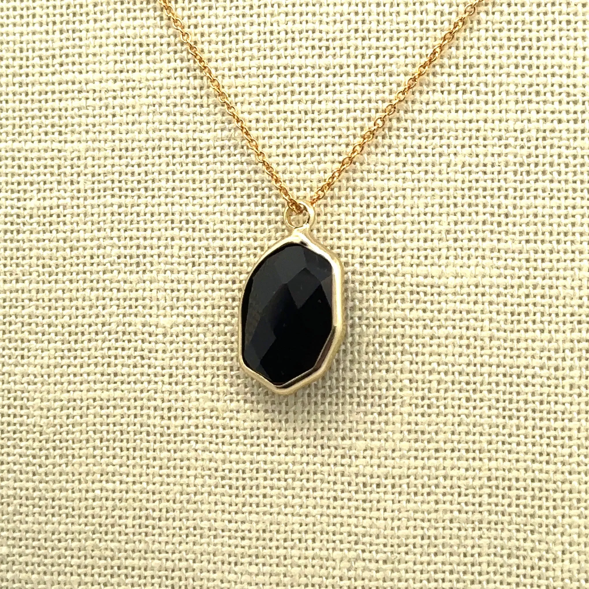 Black Oval Hexagon Charm, Gold Plated, Sku#M2139