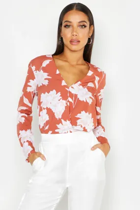 Floral Printed Wrap Front Blouse