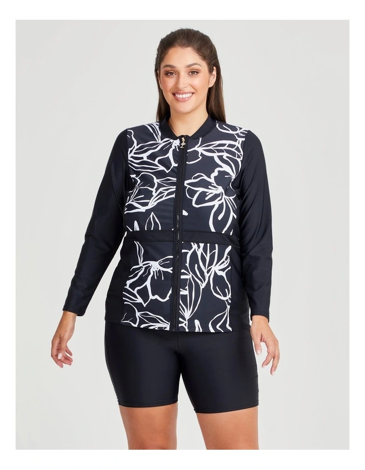 Mono Floral Zip Rashvest in Black